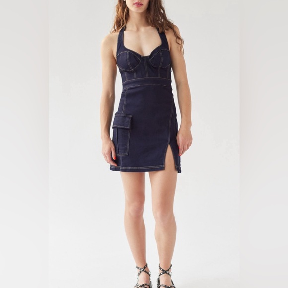 Urban Outfitters Dark Denim Halter Dress - Picture 1 of 7